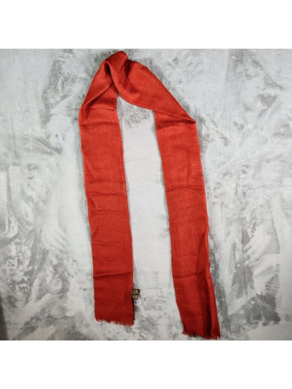 Loro Piana Made In Italy Orange/Red and Blue Raw Edge Cashmere & Silk Scarf